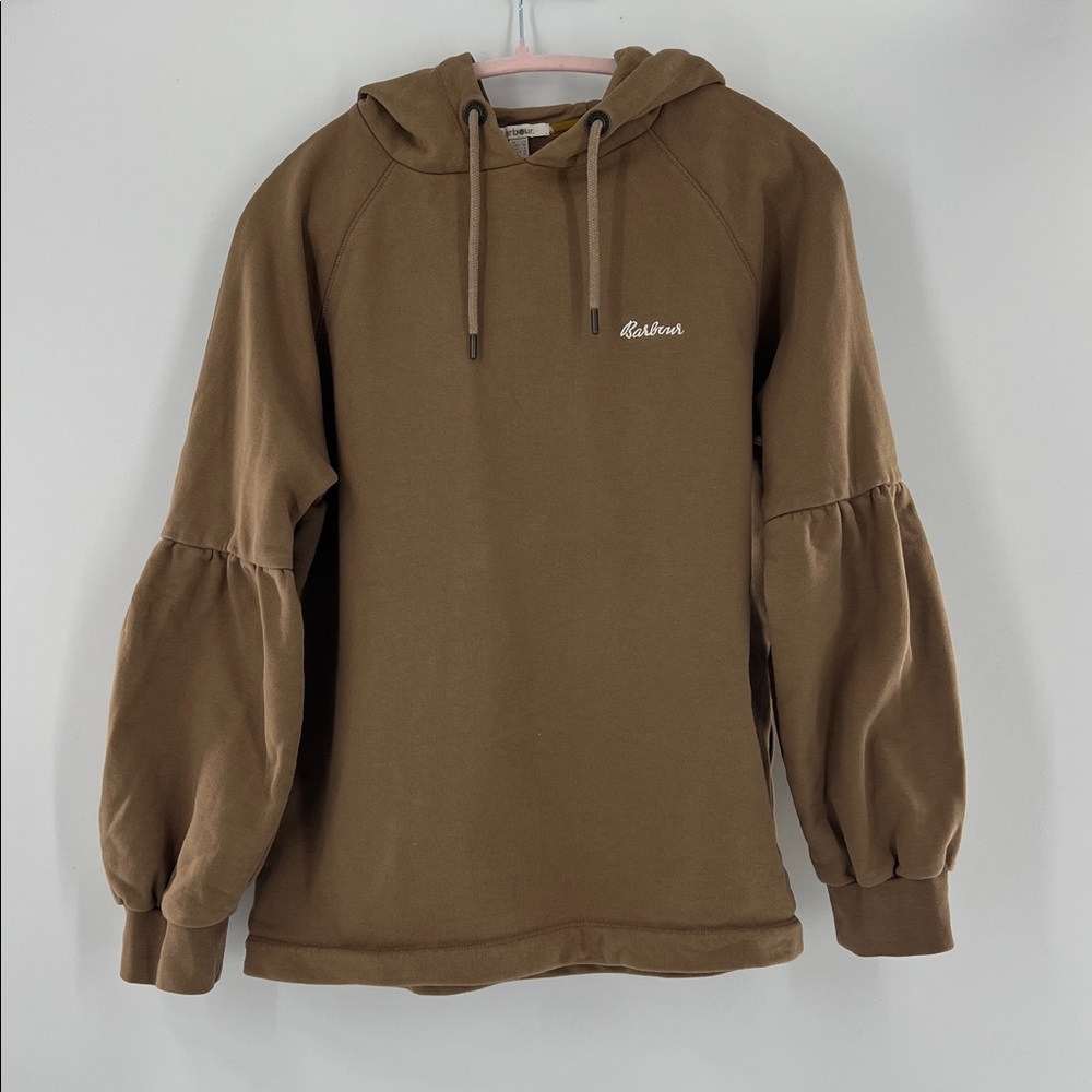 Barbour women’s brown Hoodie balloon sleeve embroidered unique activewear